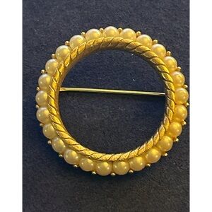 Trifari Gold Tone Crown Pearl Wreath Brooch